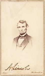 亚伯拉罕·林肯（Abraham Lincoln），签署了名片，1864年 作者 安东尼·伯格