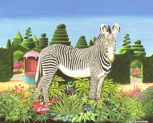 斑马在花园里，1977年（丙烯酸在船上） 作者 安东尼·索斯科姆