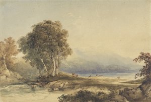 湖泊和溪流的山地景观（wc在韦弗纸上的石墨） 作者 安东尼·范迪克·科普利·菲尔丁