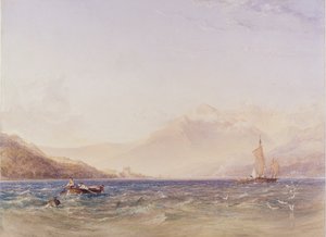 Loch Fyne的负责人，与Dindarra城堡，1850年（wc，纸张上的石墨上的体色）