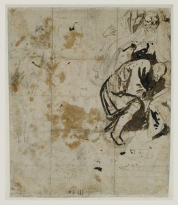 埋葬的部分研究（反面）（1617-18）（黑色粉笔，笔和棕色墨水，棕色和红色洗涤，红色和蓝色粉笔，白色水粉加高） 作者 安东尼·范·戴克