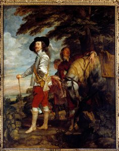 查理一世斯图亚特 (1600 - 1649) 的肖像，英格兰国王，狩猎。 Anton Van Dyck (1599-1641) 的绘画，佛兰芒学校 作者 安东尼·范·戴克