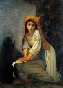 Young lavandiere 画作，作者是Ernest Hebert (1817-1908) 19世纪的太阳。0,88x1,2米 巴黎，赫伯特博物馆