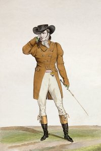 Dandy身着船形帽子，dun-colored夹克和鹿皮马裤，来自&39;Incroyable et merveilleuses&39;系列时尚盘子的盘子1，由Georges Jacques Gatine（1773-183）雕刻
