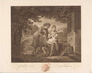 带狗的年轻家庭
Hymen et Bonheur（物品上的标题） 作者 皮埃尔·普鲁东