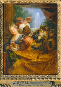 手持水果篮的黑人少女和爱抚小狗的少女 - Jeune noir tenant une corbeille de fruits et jeune fille caressant un chien ... 作者 安托万·科佩尔