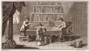 一个中国书法商店，来自荷兰驻华使馆的一个帐户，由A. Maisonneuve雕刻，c.1670s 作者 Antoine Humblot
