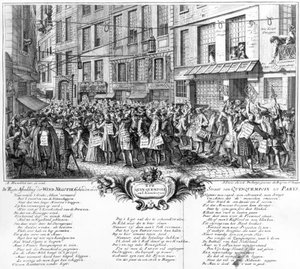 投资者在1720年巴黎Rue Quincampoix的Banque Royale总部门前 作者 Antoine Humblot