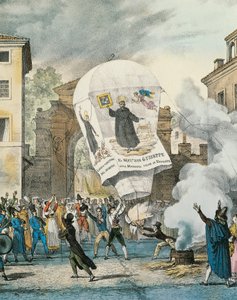 罗马圣朱塞佩日的热气球，安托万-让-巴蒂斯特-托马斯（1791-1833）的作品，印刷。细节。意大利 作者 安托万·让·巴蒂斯特·托马斯