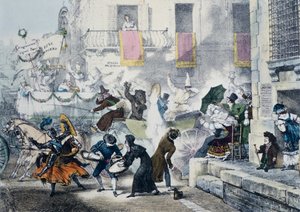 在罗马狂欢节期间投掷纸屑，由安托万-让-巴蒂斯特-托马斯（1791-1833）创作，意大利 作者 安托万·让·巴蒂斯特·托马斯