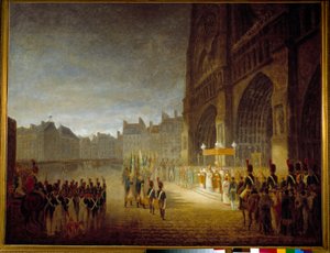 1804 年在巴黎圣母院大教堂广场上的旗帜祝福这幅画归功于 Antoine Jean Gros（1771-1835）19 世纪的太阳。 1,1x1,46 m 巴黎，Musee Carnavalet 作者 安托万·简（饰演）格罗斯