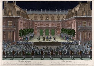 让·巴蒂斯特·卢利 (Giovanni Battista Lulli)（1632-1687 年）在凡尔赛城堡的大理石庭院中代表，d