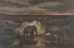 水池边的大象，1810-1975。 作者 安托万·路易斯·巴里