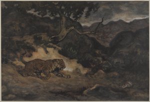 美洲虎发现蛇，1840年（纸上wc） 作者 安托万·路易斯·巴里