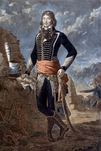 马索将军 (1769-1796) (Francois Severin Marceau Desgraviers) 的肖像，基于安托万·路易斯·弗朗索瓦·塞尔金特 (1751-1847) 的一幅画作，被称为马索中士。 18 世纪的雕刻。 巴黎, musee de l