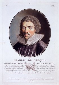 查尔斯·德·克雷基（Charles de Crequi），来自伟大的男人，杰出女性的肖像，以及法国令人难忘的主题，严肃而印刷的颜色，由巴黎的皮埃尔·布林（Pierre Blin），1786-92出版（彩色版画） 作者 安托万·路易斯·弗朗索瓦·瑟金特·玛索