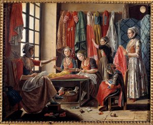 1760 年在阿尔勒的一家缝纫作坊 Antoine Raspal (1738-1811) 绘画 1760 年阿尔勒，Musee Reattu