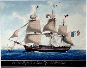 Le Jean - Baptiste du Havre，在马赛港的水彩画 by Antoine Roux (1765-1835) 1815 马赛，海洋博物馆
