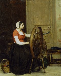 女人和纺车，约1860年？