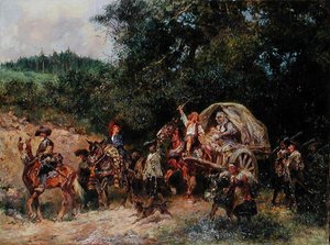营地追随者，约1900年（布面油画） 作者 安东·霍夫曼