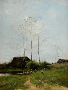 牧羊人与羊的风景（布面油画）