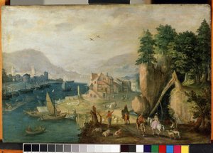 "山中小镇 "法兰德斯风景画。安东尼-米罗（Antonie Mirou，1586-1661 年）17 世纪作品 立陶宛考纳斯 Mikalojus Konstantinas Ciurlionis 美术博物馆