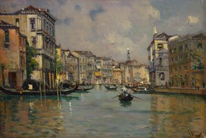 Riva degli Schiavoni，威尼斯（木板油画） 作者 安东尼娅·玛丽亚·德·雷娜·曼内斯考