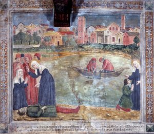 Life of St. Francesca Romana : A man is risen by the saint after being drowned in the Tiber (Fresco 作者 罗马安东尼奥