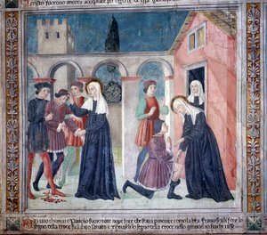 Life of St. Francesca Romana : The saint heals a wounded man (Fresco 作者 罗马安东尼奥
