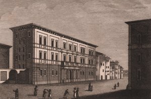 意大利托斯卡纳皮斯托亚圣公会宫殿景观，安东尼奥·摩根（Antonio Morghen，1788-1853 年）铜版画，约 13x9.5 厘米 作者 安东尼奥 (1788 1853) 摩根