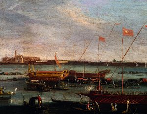 威尼斯丽都的 Bucentaur 号（威尼斯总督的国家帆船），布面油画，卡纳莱托画派，意大利 作者 安东尼奥（工作室）卡纳莱托