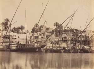 阿斯旺（Aswan）-尼罗河沿岸c。 1870年代-1880年代。 作者 安东尼奥·比托（Antonio Beato）