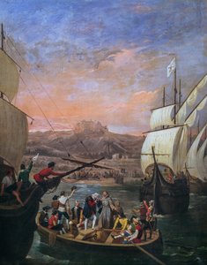 1492 年克里斯托弗·哥伦布离开帕洛斯德拉弗龙特拉，安东尼奥·卡布拉尔·贝哈拉诺（Antonio Cabral Bejarano，1798-1861 年）绘画，细节 作者 安东尼奥·卡布拉尔·贝哈拉诺