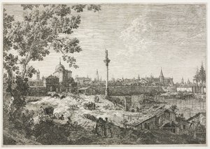 一个城市的全景河的。 作者 乔瓦尼·安东尼奥运河（Canaletto）