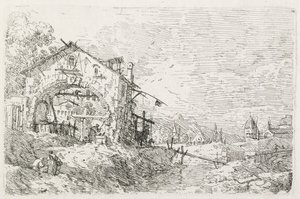 风景：拱下的女人画水，1735-1746年。 作者 乔瓦尼·安东尼奥运河（Canaletto）