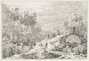 风景：有五座桥的山地景观，1735-1746年。 作者 乔瓦尼·安东尼奥运河（Canaletto）