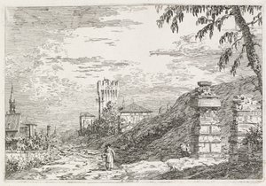 视图：两座被破坏的柱子，1735-1746年。 作者 乔瓦尼·安东尼奥运河（Canaletto）