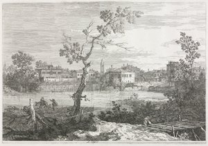 景色：布拉诺（Burano）的景色，威尼斯泻湖上一个岛上的小镇，1735-1746年。 作者 乔瓦尼·安东尼奥运河（Canaletto）