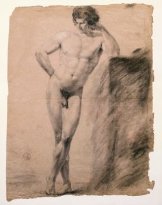 安东尼奥-卡诺瓦（1757-1822）的男性裸体靠在基座上的研究，图画 作者 安东尼奥·卡诺瓦