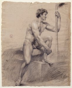 坐在讲台上的男性裸体研究，安东尼奥·卡诺瓦 (1757-1822)，绘画 作者 安东尼奥·卡诺瓦