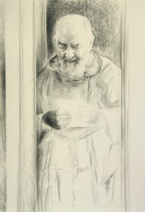 Padre Pio Reading，1988-89（纸上木炭）
