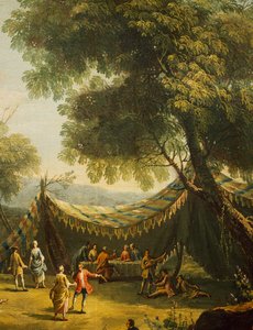 安东尼奥-迪扎尼（1737-1797）的《春天》中的帐篷和现场音乐，细节，布面油画，74x92厘米，意大利