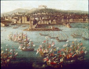 1759 年 6 月 10 日，查理三世在西班牙那不勒斯港口登船（绘画，约 1759 年）