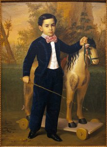 Portrait of a little boy with a wooden horse. Painting by Antonio Maria Esquivel (1806-1857), Oil On Canvas, ves 1851. Museum of Fine Arts in Seville, Spain. 作者 AntonioMaríaEsquivel ySuárezde Urbina