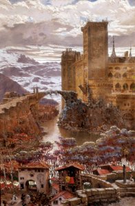 View of a romantic castle. Painting by Antoni Munoz i Degrain (1841-1924). The beginning of the 20th century. Valencia. Museum of Fine Arts San Pio V. 作者 Antonio Munoz Degrain