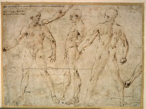 Three naked men. Drawing by Antonio Pollaiuolo (Pollaiolo) (1432-1498)