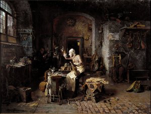意大利制琴师安东尼奥-斯特拉迪瓦里（Stradivarius）（1644-1737）在他的工作室里 作者 Antonio Rinaldi