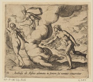 Arethusa 被阿尔费斯追赶
Arethusa ab Alpheo adamata in fontem sui nominis convertitur（关于对象的标题）
变形记》（丛书名）
奥维德的《变形记》（丛书名） 作者 彼得·德·乔德 (I)