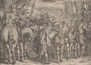 图版10：亚历山大找到大流士的尸体，出自《亚历山大大帝的事迹》，1608年。 作者 安东尼奥·坦佩斯塔
