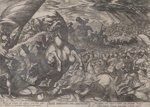 图版11：约书亚命令太阳静止，选自 "The Battles of the Ol..."，约1590-约1610。 作者 安东尼奥·坦佩斯塔
